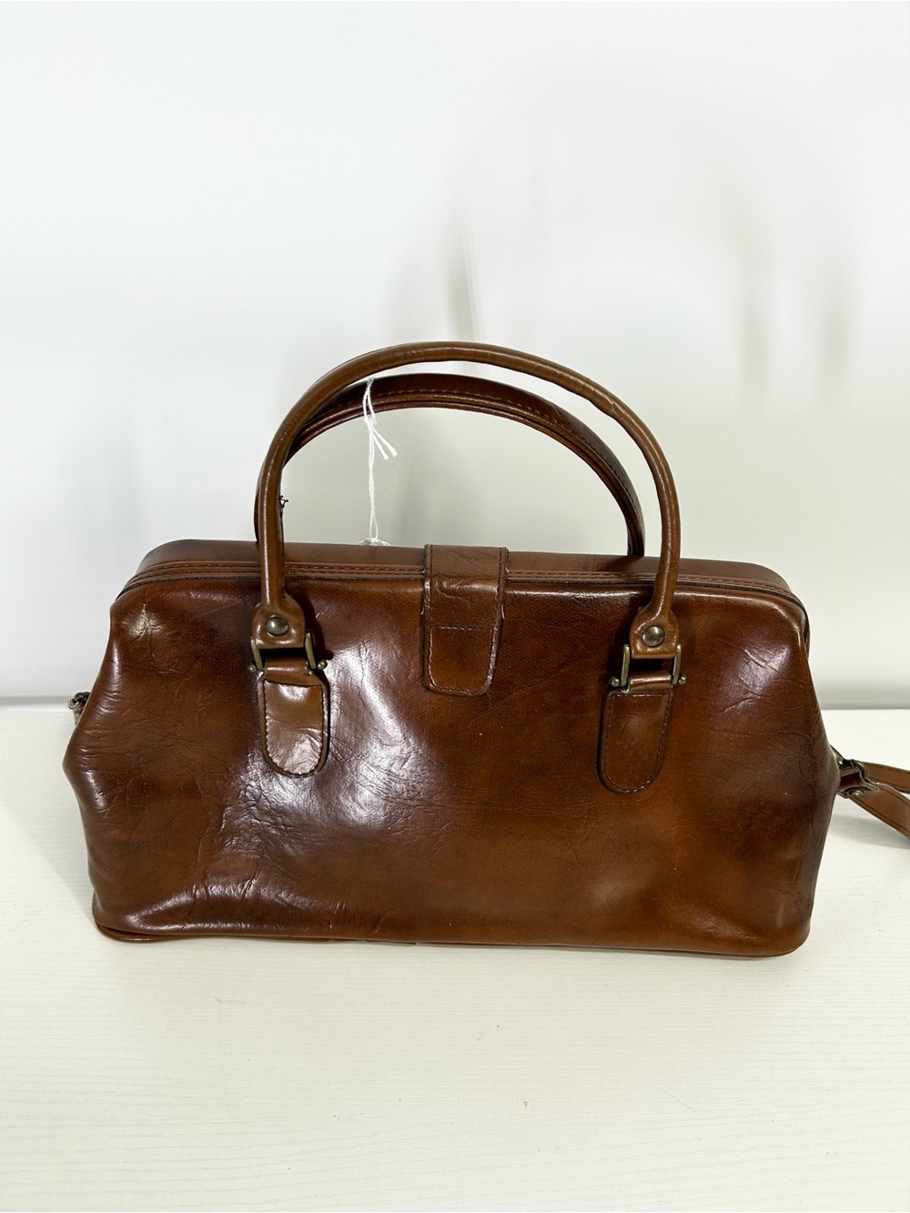 Vtg Leather Patchwork Doctor Bag Satchel Korea Made Croc Beautiful Design - Picture 4 of 16